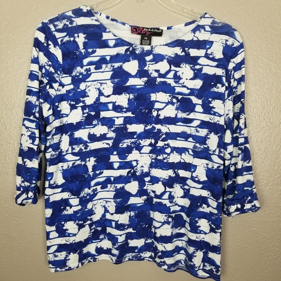 Peck & Peck Tops - Peck & Peck Blue, White, Black PXL 3/4 Sleeve Top